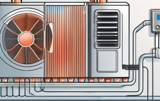 An air-water heat pump with visible internal components