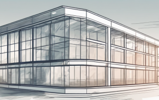 A commercial building with visible ventilation systems in the interior rooms