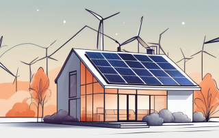 A house with various energy-saving installations like solar panels