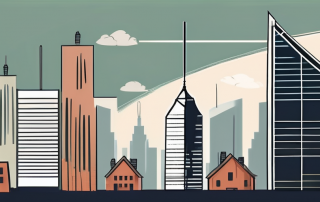 A cityscape with towering skyscrapers