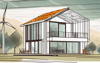 A low-energy house with visible heating systems like solar panels