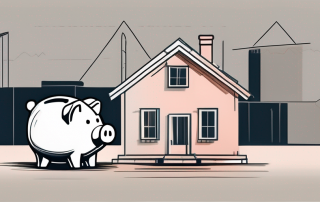 A house under construction with a piggy bank next to it