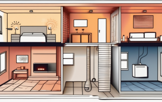 A house cutaway showing the floor heating system with symbols for day and night