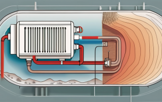 An erdwärmepumpe (ground source heat pump) connected to a heating radiator