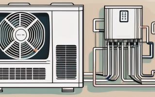 A heat pump with different components labeled