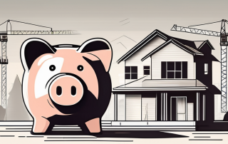 A house under construction with a piggy bank next to it
