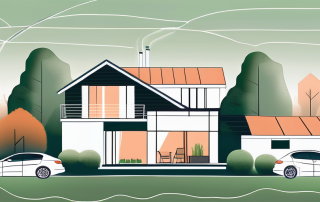 A modern house with a heat pump system next to a traditional house with a gas heating system