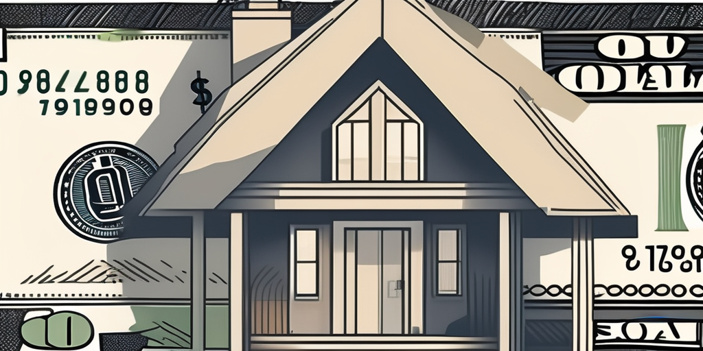 A house under construction with a dollar sign integrated into the structure