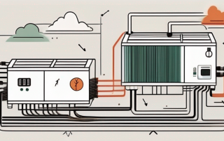 A heat pump with arrows indicating its function