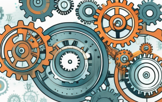 A mechanical system with various gears and cogs