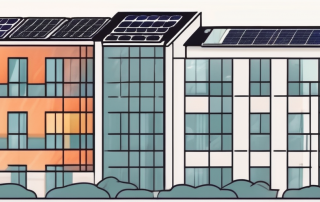 A residential building with visible energy efficiency symbols and elements