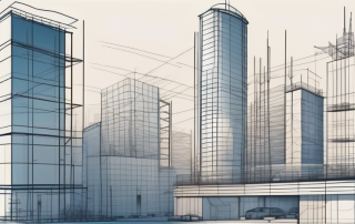 A cityscape with various types of buildings under construction