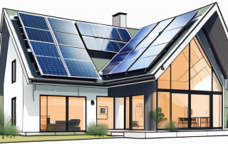 An eco-friendly house with features like solar panels