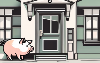 A house with a piggy bank on the doorstep