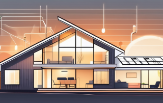 A multi-family house with visible energy-saving features like solar panels