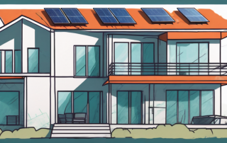 A house undergoing renovation with various sustainable energy upgrades like solar panels