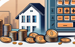 A house under construction with a calculator and coins
