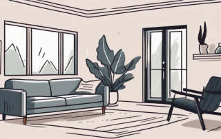 A cozy living room with a visible thermostat displaying a comfortable temperature