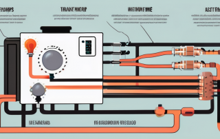 A heat pump with different components labeled