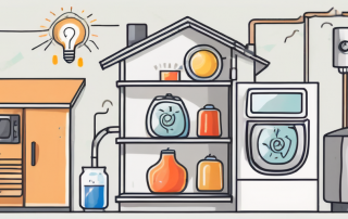 A house with various energy-consuming appliances like a refrigerator