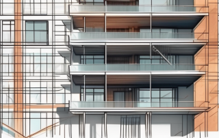 A multi-family house under construction with visible structural elements and a crane