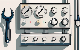 A thermostat being installed on a wall with a set of tools nearby