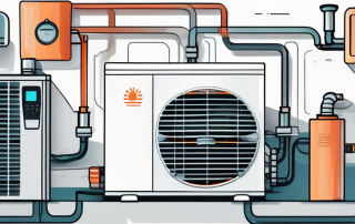 A heat pump system with various tools around it