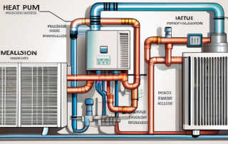 A heat pump with various components labeled