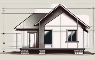 A house under construction with a ruler or measuring tape beside it