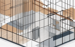 A construction site with various building materials and tools