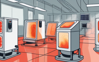 Several infrared heaters being tested in a lab-like setting