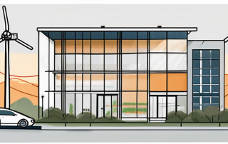 A building with various energy-efficient features like solar panels