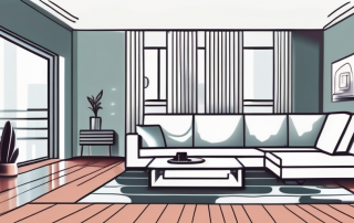 A modern living room with a visible underfloor heating system