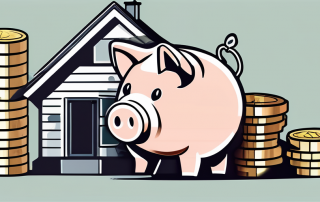 A german house with a piggy bank and coins