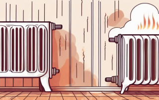 An overheating radiator with visible heat waves emanating from it in a room setting