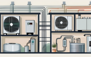 A heat pump system with different components labeled