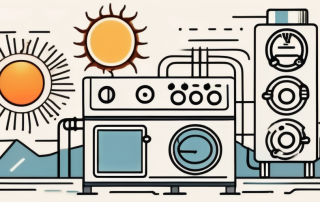 A heating system with the sun shining brightly in the background