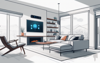 A modern house filled with various smart home devices such as a smart thermostat