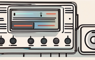 A modern thermostat connected to a smartphone through wireless signals
