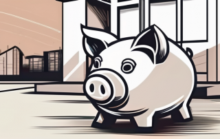 A house under construction with a piggy bank in the foreground