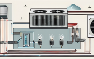 A luftwärmepumpe (air heat pump) with visible arrows showing the flow of air