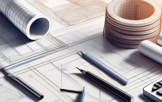 A construction site with various building materials