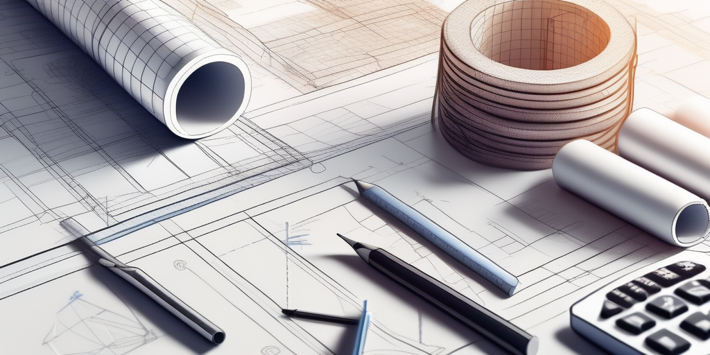 A construction site with various building materials