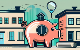 A piggy bank styled as a house (representing bausparvertrag) being inflated like a balloon (representing inflation)