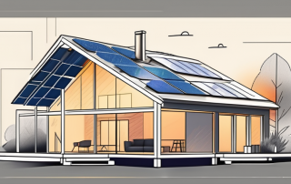 A house undergoing renovation with visible elements of energy efficiency improvements like solar panels