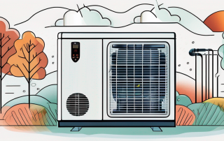 A heat pump with various parts labeled