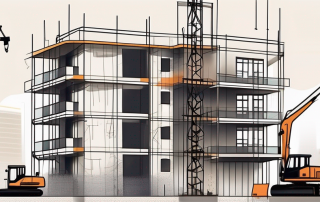 A residential building under construction with visible structural elements
