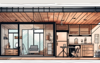 A modern prefabricated house with a price tag hanging from it