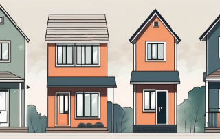 A variety of different styled pre-fabricated houses with price tags hanging from them