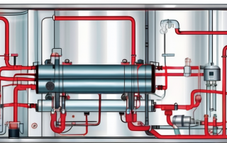 An air-water heat pump with visible internal mechanisms